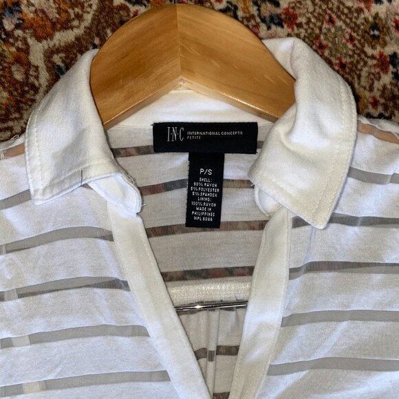 INC Shadow Stripe White Rhinestone Buttons Top w/ Spaghetti Shirt Underneath P/S - Picture 5 of 9